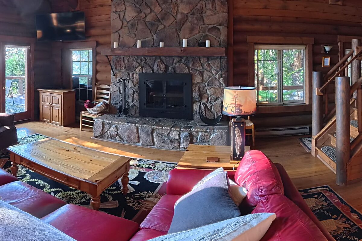 Great room & stone fireplace